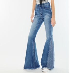 Blue High-Rise Flare Jeans with Side Panel